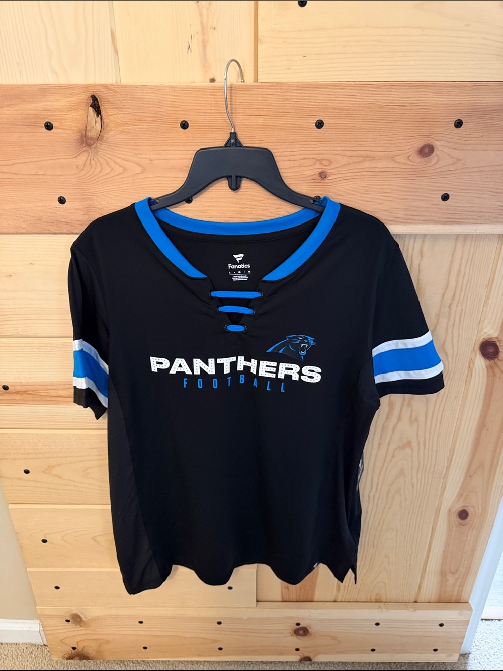 Fanatics Black Blue Carolina Panthers Lace-Up Short Sleeve Tee